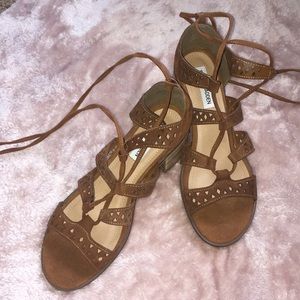 Steve Madden lace up block heal sandal, suede